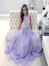 A Line Lavender Halter Two Piece Lace Tulle Prom Dress LBQ2712